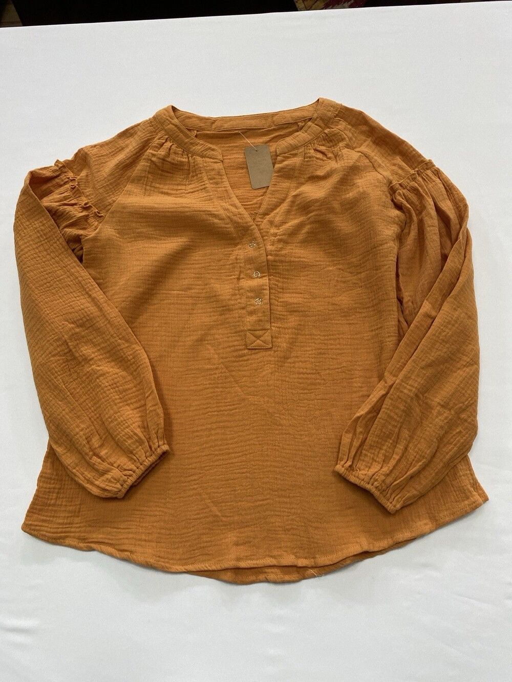 Boutique Gauze Cotton Henley Top M Rust Boho Blouse